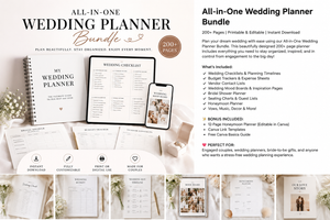 All-in-One Wedding Planner Bundle | 200+ Pages | Editable Canva Templates | Printable Wedding Organizer | Instant Download